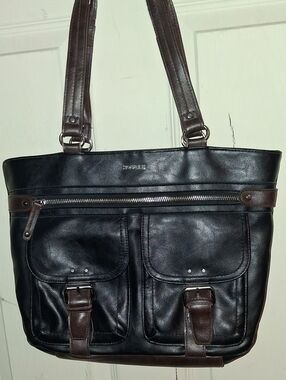 Rosetti Black and Brown Leather Shoulder Tote